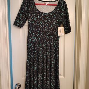 LuLaRoe Black Midi Dress with Blue and Green Floral